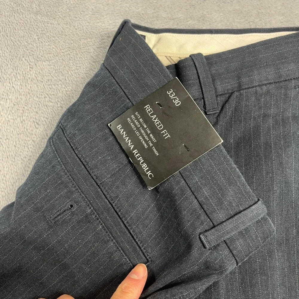 Banana Republic‎ Mens Relaxed Fit Pinstripe Chino Pants Navy Blue 33x30 NEW